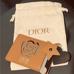 Dior Prestige Mirror Card Holder with Black Heart & Tan Star Charm